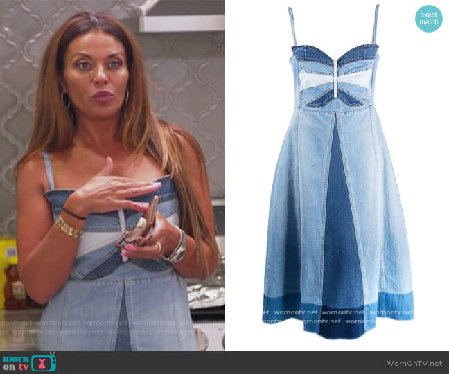 RED Valentino Butterfly Patchwork Denim Dress worn by Dolores Catania on The Real Housewives of New Jersey