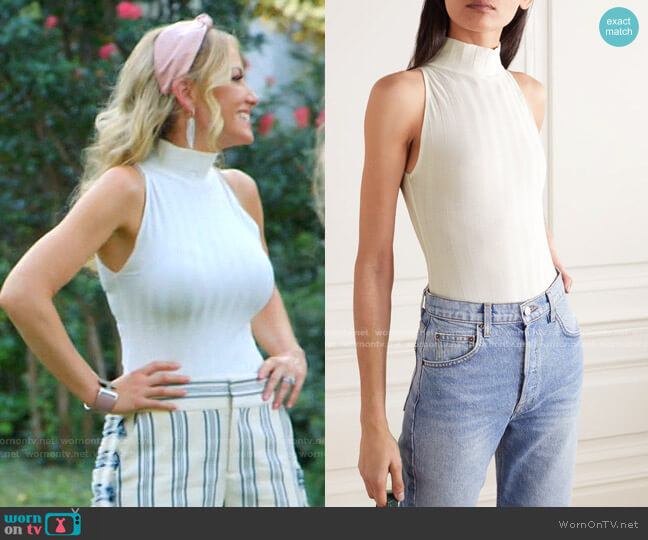 Reformation Isabel Ribbed Stretch Bodysuit worn by Stephanie Hollman on The Real Housewives of Dallas