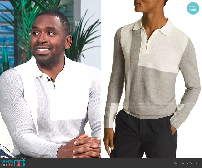 Reiss Braydon Colorblock Half Zip Polo worn by Justin Sylvester on E! News