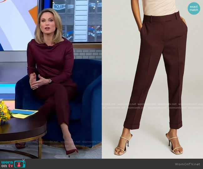 Reiss Freya Trousers in Berry worn by Amy Robach on Good Morning America
