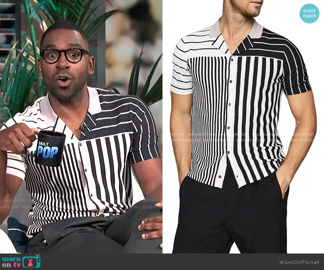 Reiss Orso Striped Color Blocked Shirt worn by Justin Sylvester on E! News