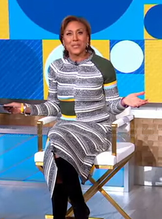 Robin’s striped ribbed sweater and skirt on Good Morning America