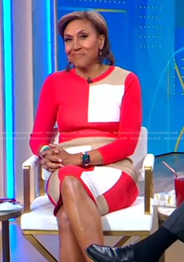 Robin’s red colorblock knit dress on Good Morning America