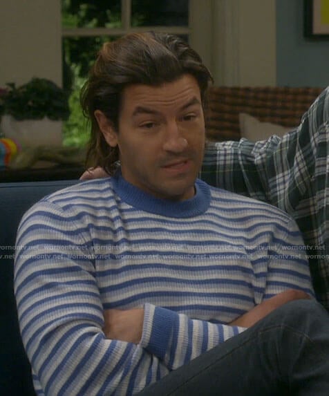 Ryan’s blue striped sweater on Last Man Standing
