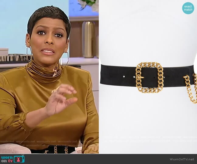 Saint Laurent 5cm Suede Chain-Buckle Belt worn by Tamron Hall on Tamron Hall Show