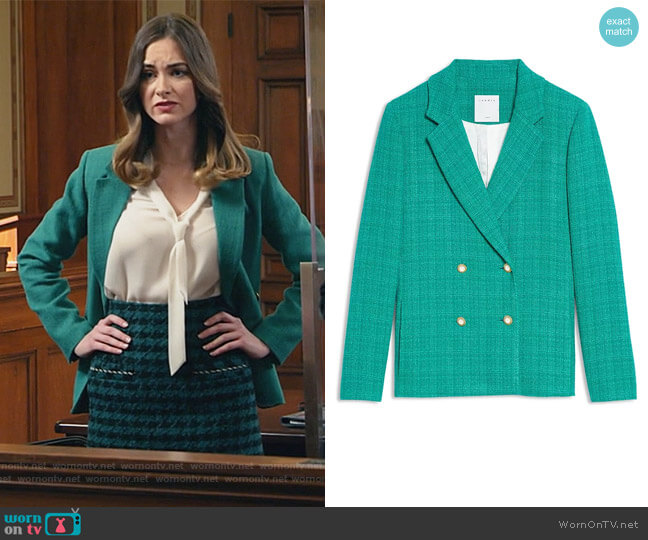 Sandro Jacy Tweed Double Breasted Blazer worn by Samantha Powell (Audrey Corsa) on All Rise