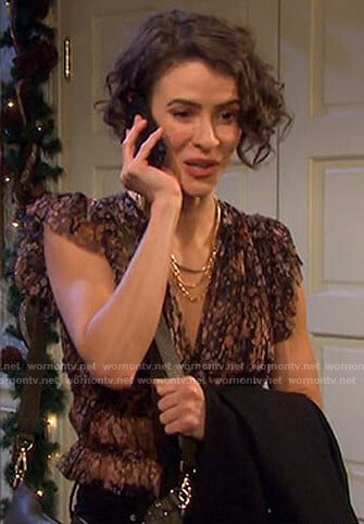 Sarah’s printed v-neck top on Days of our Lives