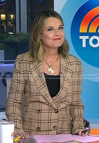 Savannah’s beige grid check blazer on Today