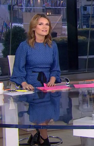 Savannah’s blue printed tie waist dress on Today