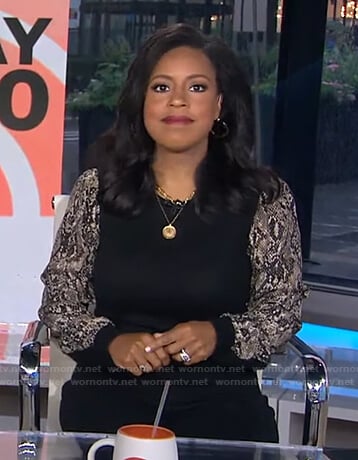 Sheinelle’s black snake print sleeve top on Today