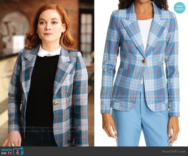 Smythe Duchess Plaid Wool Cutaway Blazer worn by Zoey Clarke (Jane Levy) on Zoeys Extraordinary Playlist