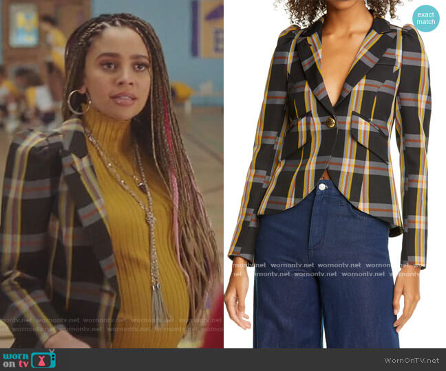 Smythe Plaid Puff Sleeve Blazer worn by Toni Topaz (Vanessa Morgan) on Riverdale