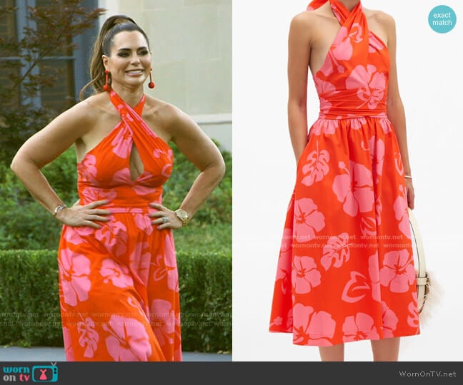 Staud Moana Floral-Print Halterneck Dress worn by D’Andra Simmons on The Real Housewives of Dallas
