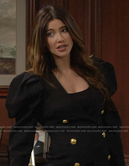 Steffy’s black puff sleeve dress on The Bold and the Beautiful
