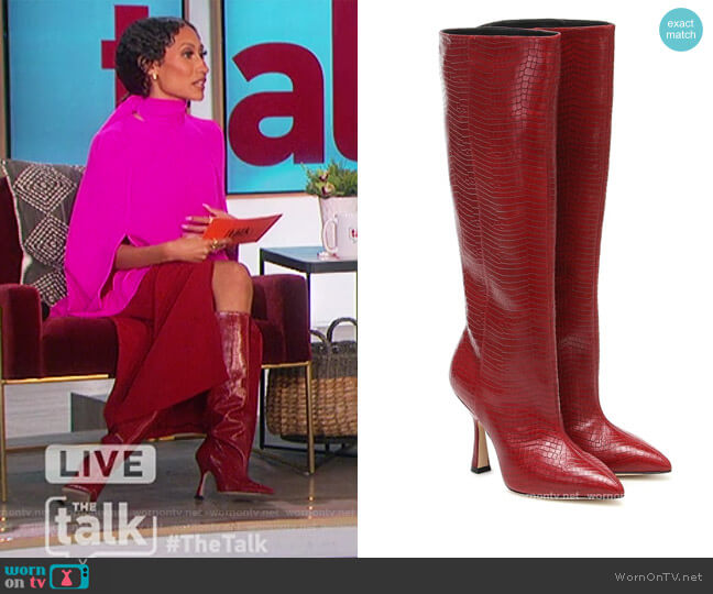 Stuart Weitzman Parton croc-effect leather knee-high boots worn by Elaine Welteroth on The Talk