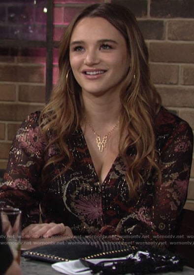Summer’s floral blouse with metallic stripes on The Young and the Restless