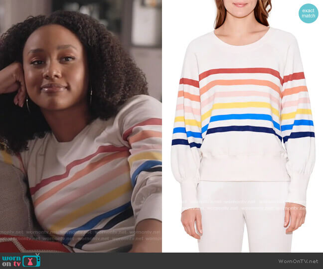 Sundry Stripe Puff Sleeve Sweatshirt worn by Olivia Lockhart (Katlyn Nichol) on Black-ish