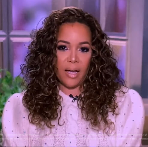 Sunny’s white embellished cable knit sweater on The View