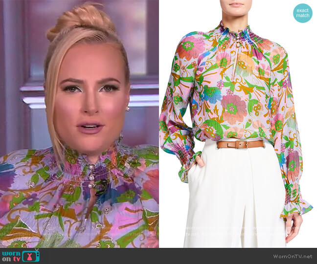 Tanya Taylor Alexis Floral-Print Top worn by Meghan McCain on The View