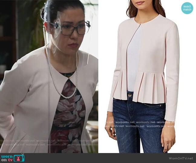 Ted Baker Danyiel Peplum Cardigan worn by Sherri Kansky (Ruthie Ann Miles) on All Rise