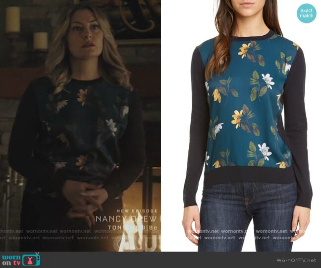 Ted Baker Savanna Floral Mix Media Sweater worn by Alice Cooper (Mädchen Amick) on Riverdale