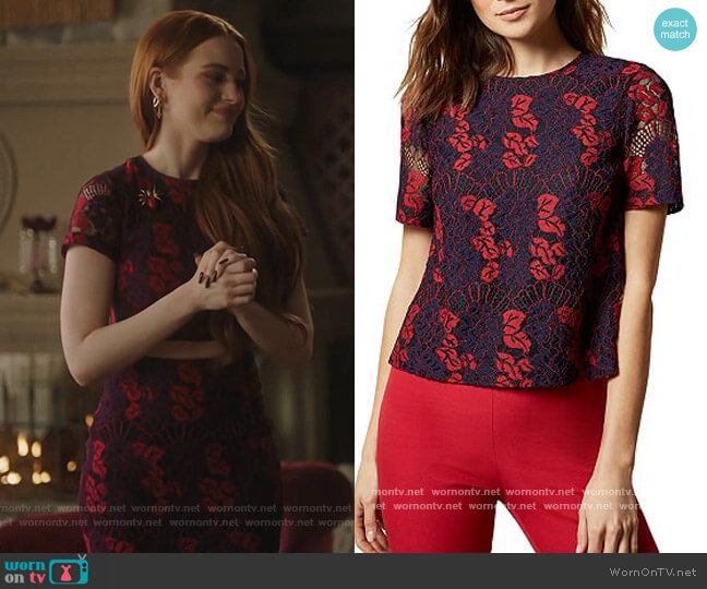 Ted Baker Thallia Back Neck Bow Lace Top worn by Cheryl Blossom (Madelaine Petsch) on Riverdale