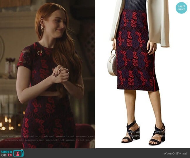 Ted Baker Zinniaa Pencil Lace Midi Skirt worn by Cheryl Blossom (Madelaine Petsch) on Riverdale
