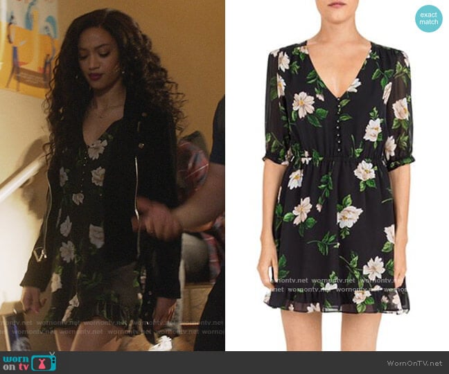 The Kooples Floral-Print Silk Mini Dress worn by Olivia Baker (Samantha Logan) on All American