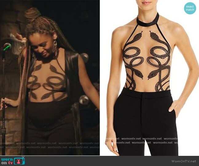 Thistle and Spire Medusa Snake Bodysuit worn by Toni Topaz (Vanessa Morgan) on Riverdale