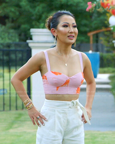Tiffany’s pink shrimp print top on The Real Housewives of Dallas