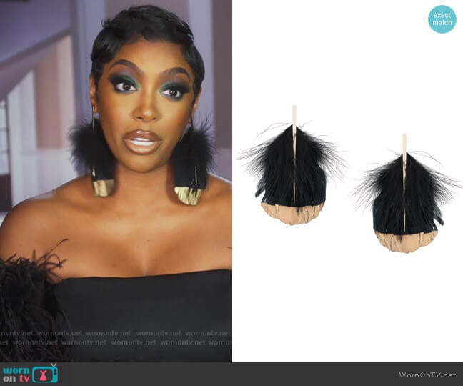 Tom Ford Feather Detail Drop Earrings worn by Porsha Williams on The Real Housewives of Atlanta