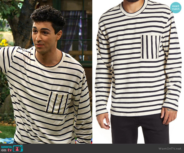Topman Boxy Stripe Pocket Sweatshirt worn by Parker Preston (Trevor Tordjman) on Bunkd