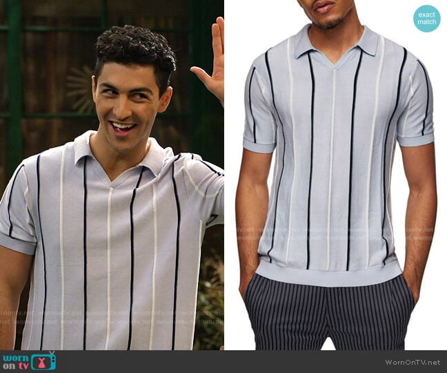 Topman Rib Stripe Johnny Collar Polo worn by Parker Preston (Trevor Tordjman) on Bunkd