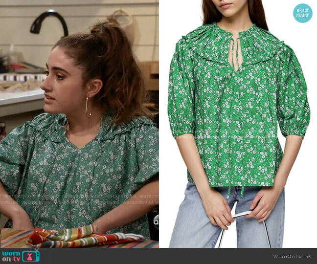 Topshop Floral Pleated Bib Blouse worn by Jackie Raines (Rachel Sennott) on Call Your Mother