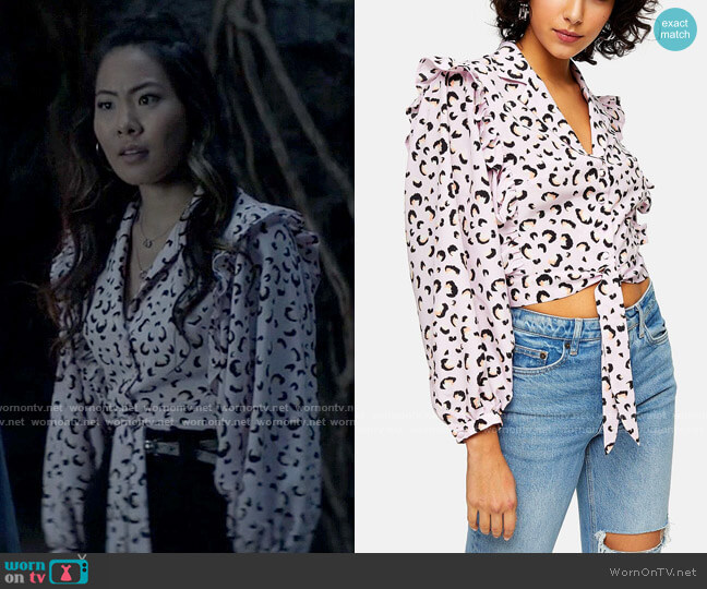 Topshop Pink Animal Print Frill Tie Blouse worn by Mary Hamilton (Nicole Kang) on Batwoman