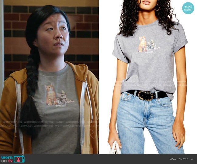 Topshop Sisterhood Cat Tee worn by Alice Kwan (Sherry Cola) on Good Trouble