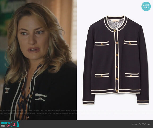Tory Burch Kendra Cardigan worn by Alice Cooper (Mädchen Amick) on Riverdale