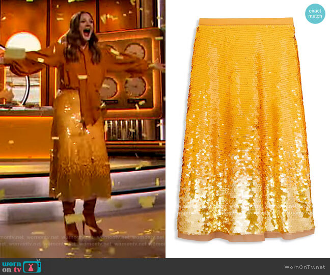 Tory Burch Sequin Embellished Skirt worn by Drew Barrymore on The Drew Barrymore Show