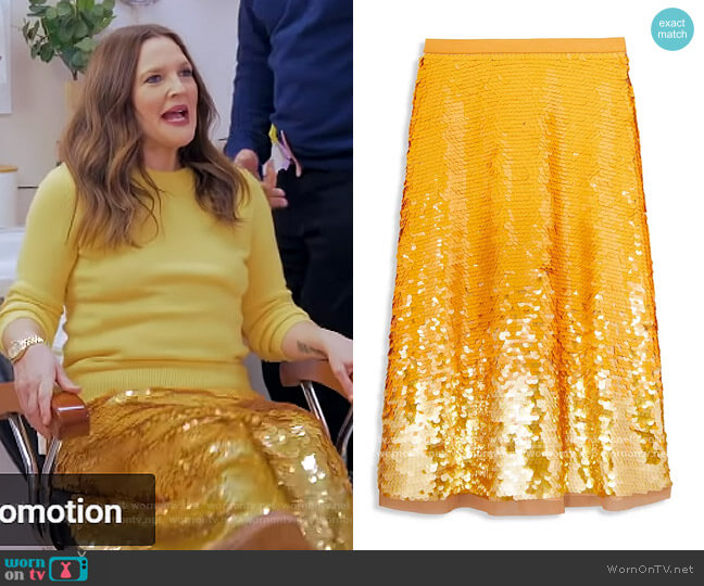 Tory Burch Sequin Embellished Skirt worn by Drew Barrymore on The Drew Barrymore Show