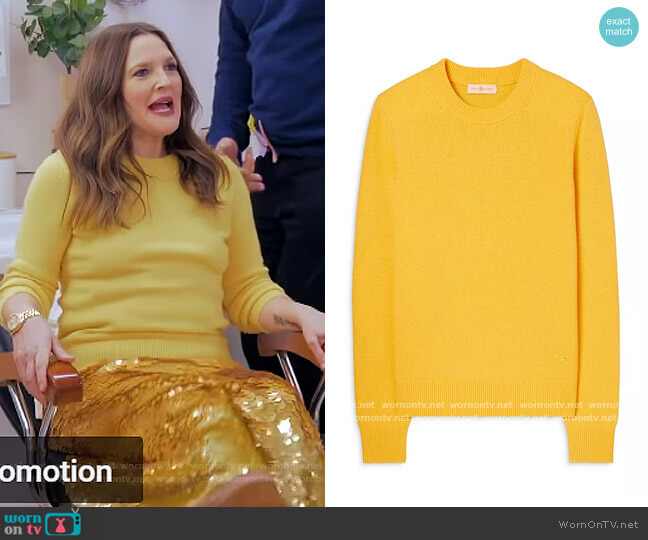 Tory Burch Cashmere Sweater With Sequins worn by Drew Barrymore on The Drew Barrymore Show