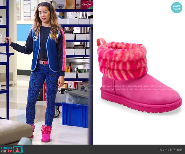Ugg Mini Fluff Quilted Animal Print Boot worn by Cheyenne (Nichole Bloom) on Superstore