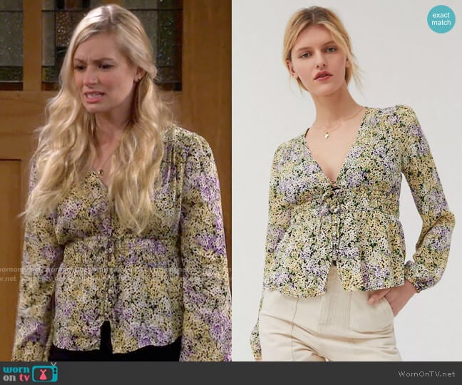 Urban Outfitters Hannah Button-Front Blouse worn by Gemma (Beth Behrs) on The Neighborhood
