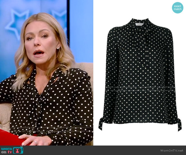 Valentino Polka Dot Silk Georgette Blouse worn by Kelly Ripa on Live with Kelly and Mark