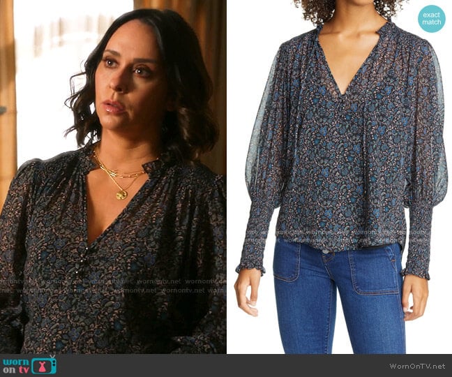 Veronica Beard Jaz Floral Balloon Sleeve Chiffon Blouse worn by Maddie Kendall (Jennifer Love Hewitt) on 9-1-1