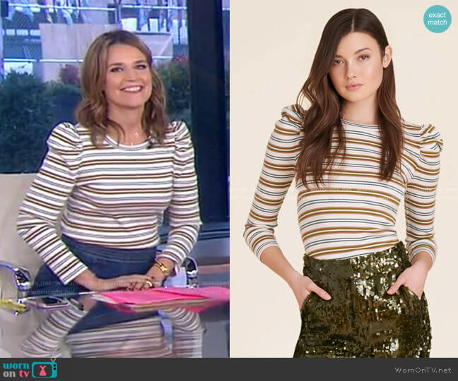 Veronica Beard Britney Puff-Sleeve Striped Top worn by Savannah Guthrie on Today