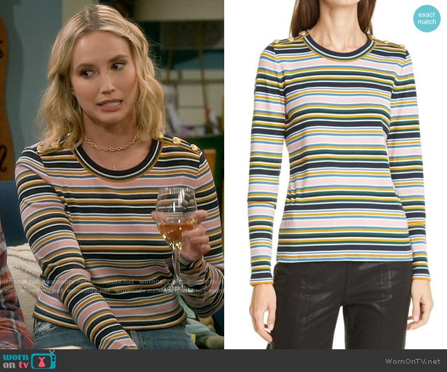 Veronica Beard Mayer Button Shoulder Top worn by Mandy Baxter (Molly McCook) on Last Man Standing