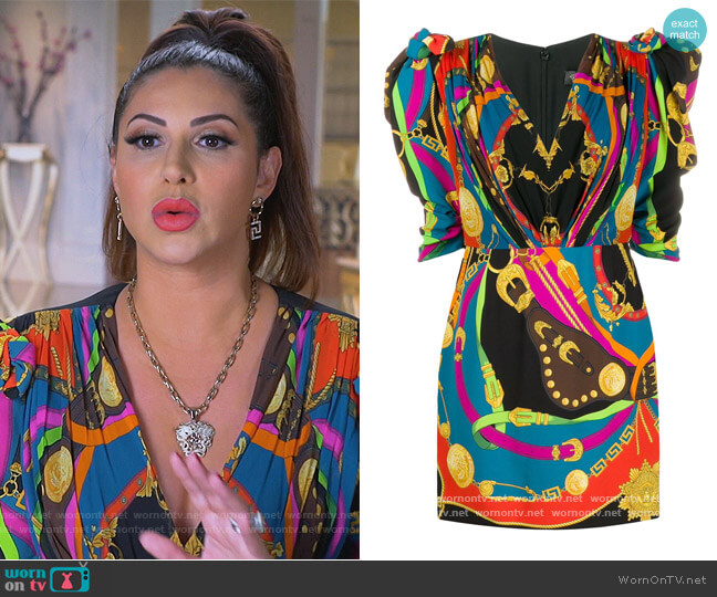 Versace Barocco Rodeo print mini dress worn by Jennifer Aydin on The Real Housewives of New Jersey