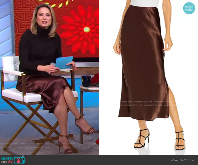 Vince Satin Side Slit Slip Maxi Skirt worn by Amy Robach on Good Morning America