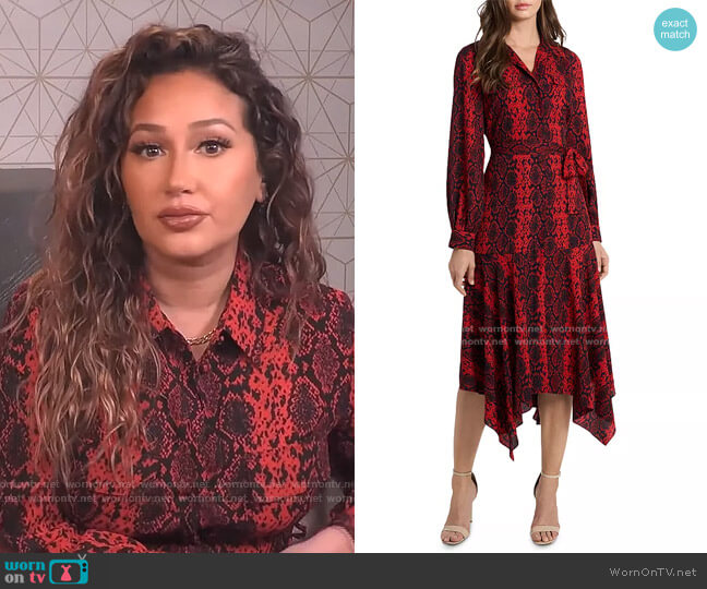 Vince Camuto Asymmetric Snake Print Shirt Dress worn by Adrienne Houghton on The Real