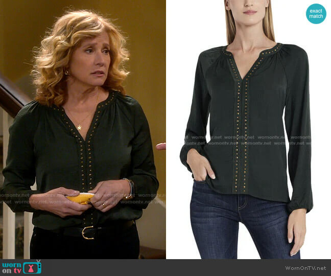 Vince Camuto Long Sleeve Stud Trim Blouse worn by Vanessa Baxter (Nancy Travis) on Last Man Standing